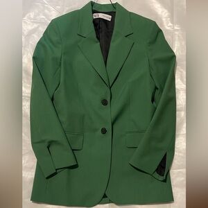 Zara Green Tailored Blazer XS Structured Minimalist Office Jacket